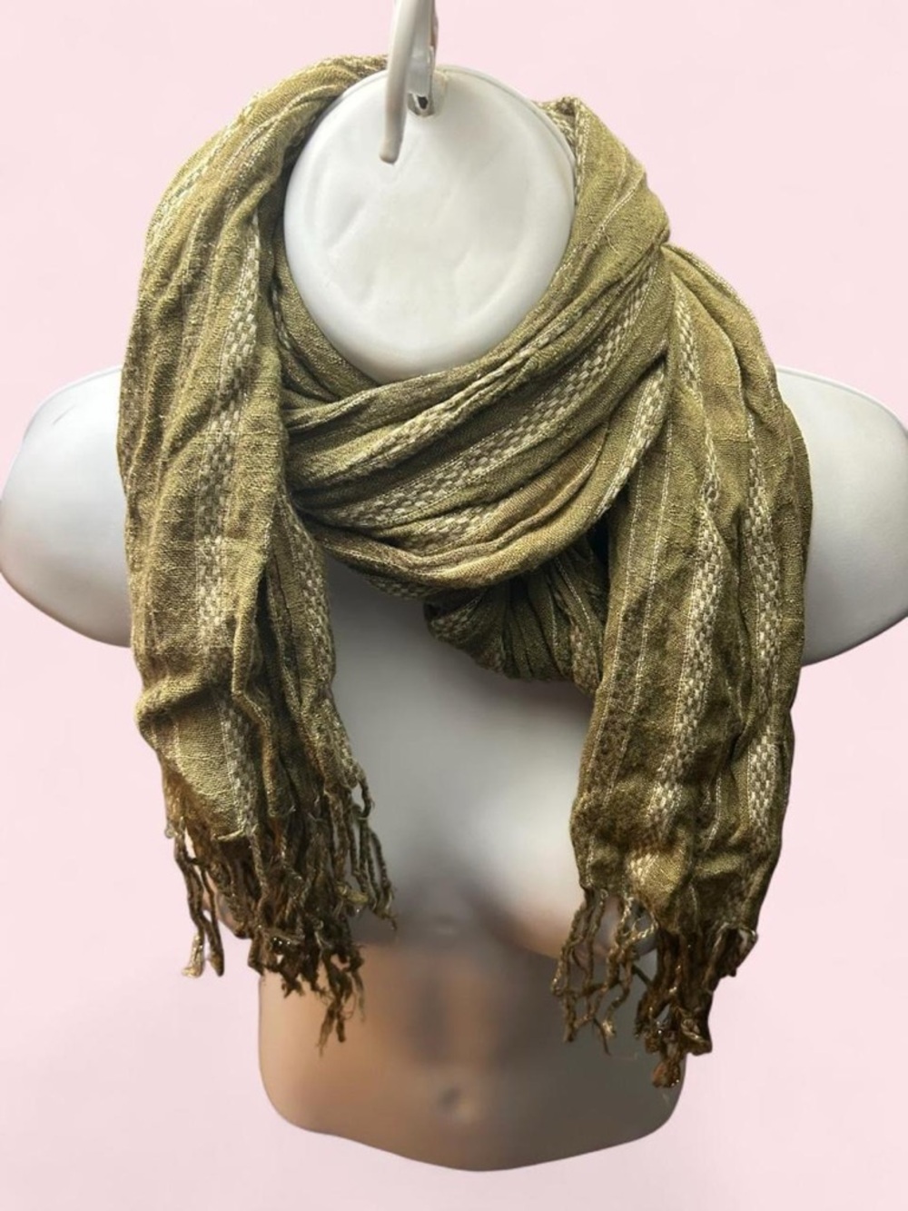 Lightweight Olive Green Fringe Scarf - Women's Accessory